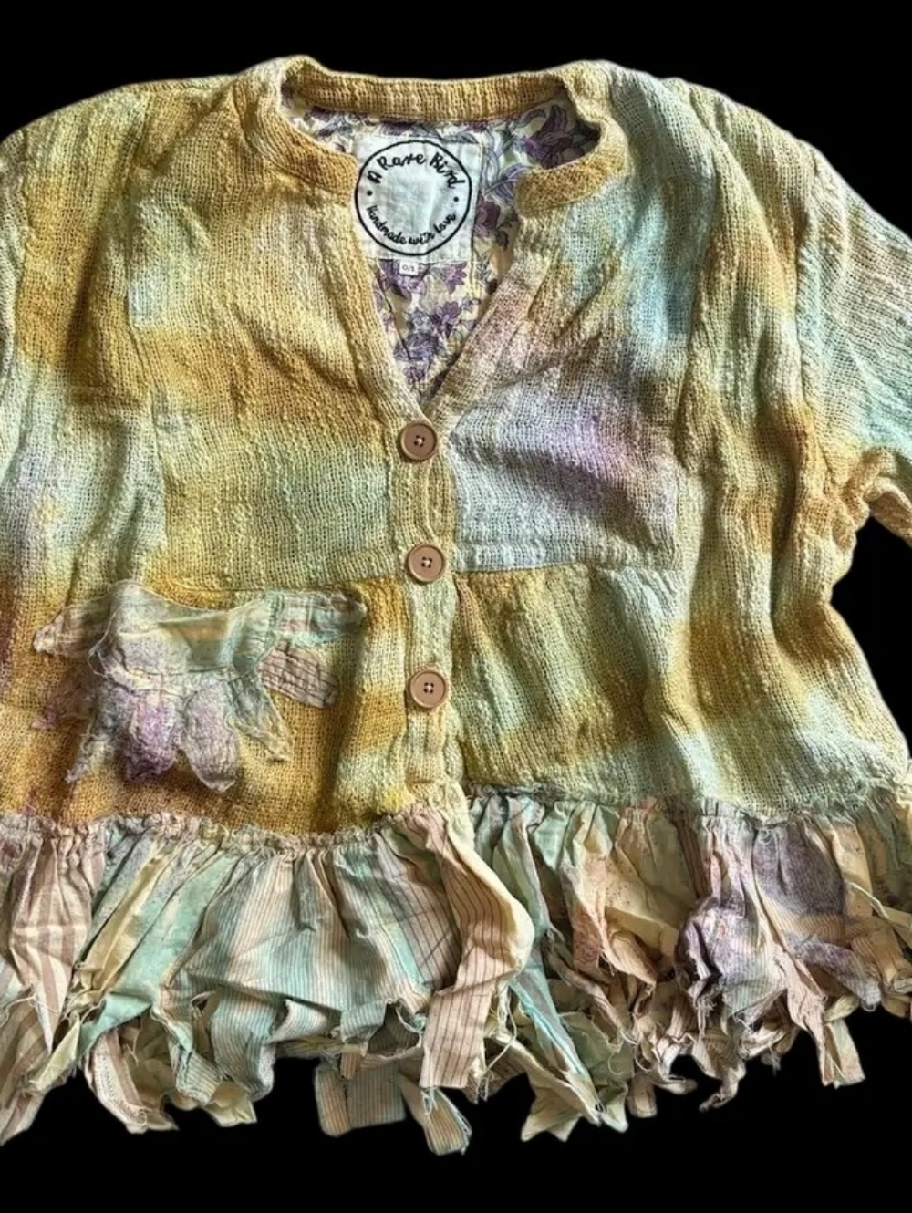 RB DAISY MAE Reversible Boho Ruffle Yellow Tie-Dye Shacket-too Good To Be True - Picture 2 of 3